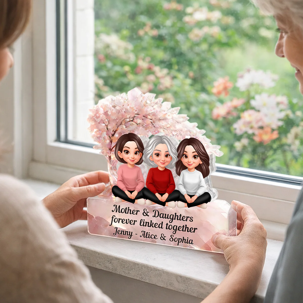 Mother And Daughter Forever Linked Together - Personalized Acrylic Block Plaque - Heartfelt Gift For Mom, Grandma - Image 5