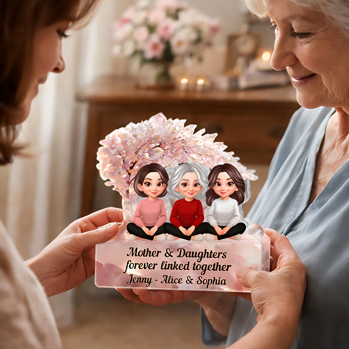 Mother And Daughter Forever Linked Together - Personalized Acrylic Block Plaque - Heartfelt Gift For Mom, Grandma - Image 6
