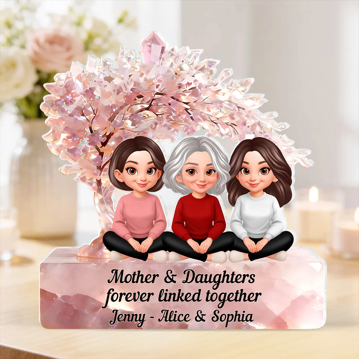 Mother And Daughter Forever Linked Together - Personalized Acrylic Block Plaque - Heartfelt Gift For Mom, Grandma - Image 7
