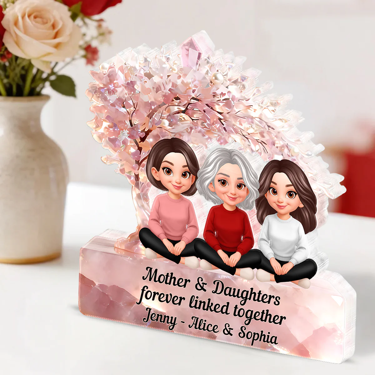 Mother And Daughter Forever Linked Together - Personalized Acrylic Block Plaque - Heartfelt Gift For Mom, Grandma - Image 8