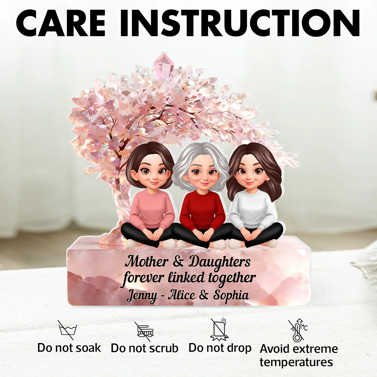 Mother And Daughter Forever Linked Together - Personalized Acrylic Block Plaque - Heartfelt Gift For Mom, Grandma - Image 9