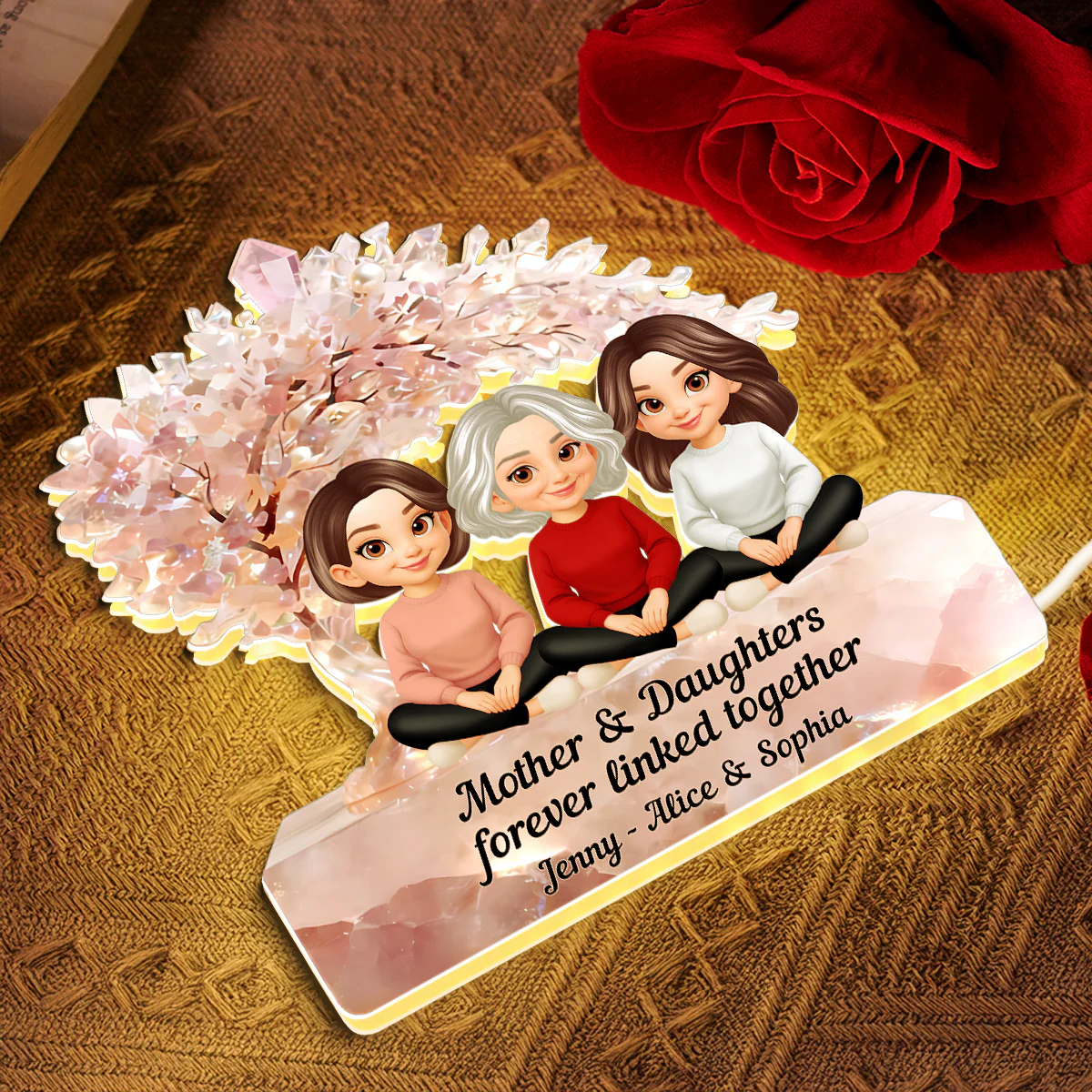 Mother And Daughter Forever Linked Together - Personalized Light Box - Heartfelt Gift For Mom, Grandma - Image 4