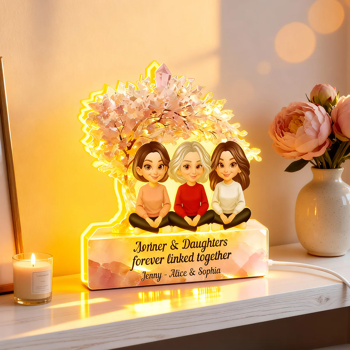 Mother And Daughter Forever Linked Together - Personalized Light Box - Heartfelt Gift For Mom, Grandma - Image 6
