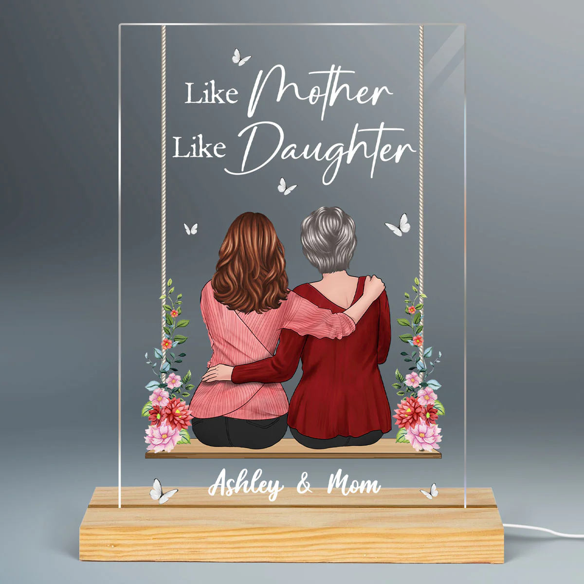Mother And Daughter Sitting On Swing Personalized Rectangle LED Night Light - Image 2