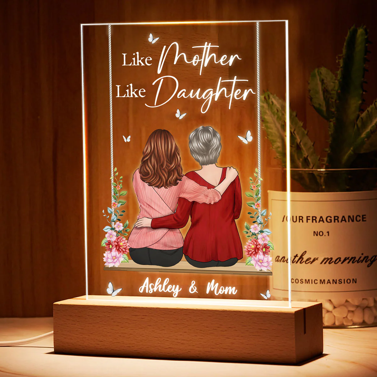 Mother And Daughter Sitting On Swing Personalized Rectangle LED Night Light - Image 3