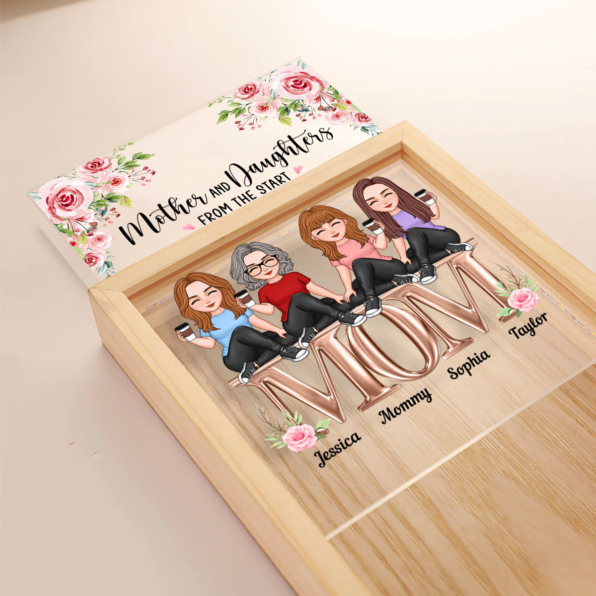 Mother And Daughters Best Friends Forever Personalized Wooden Frame Light Box - Image 4
