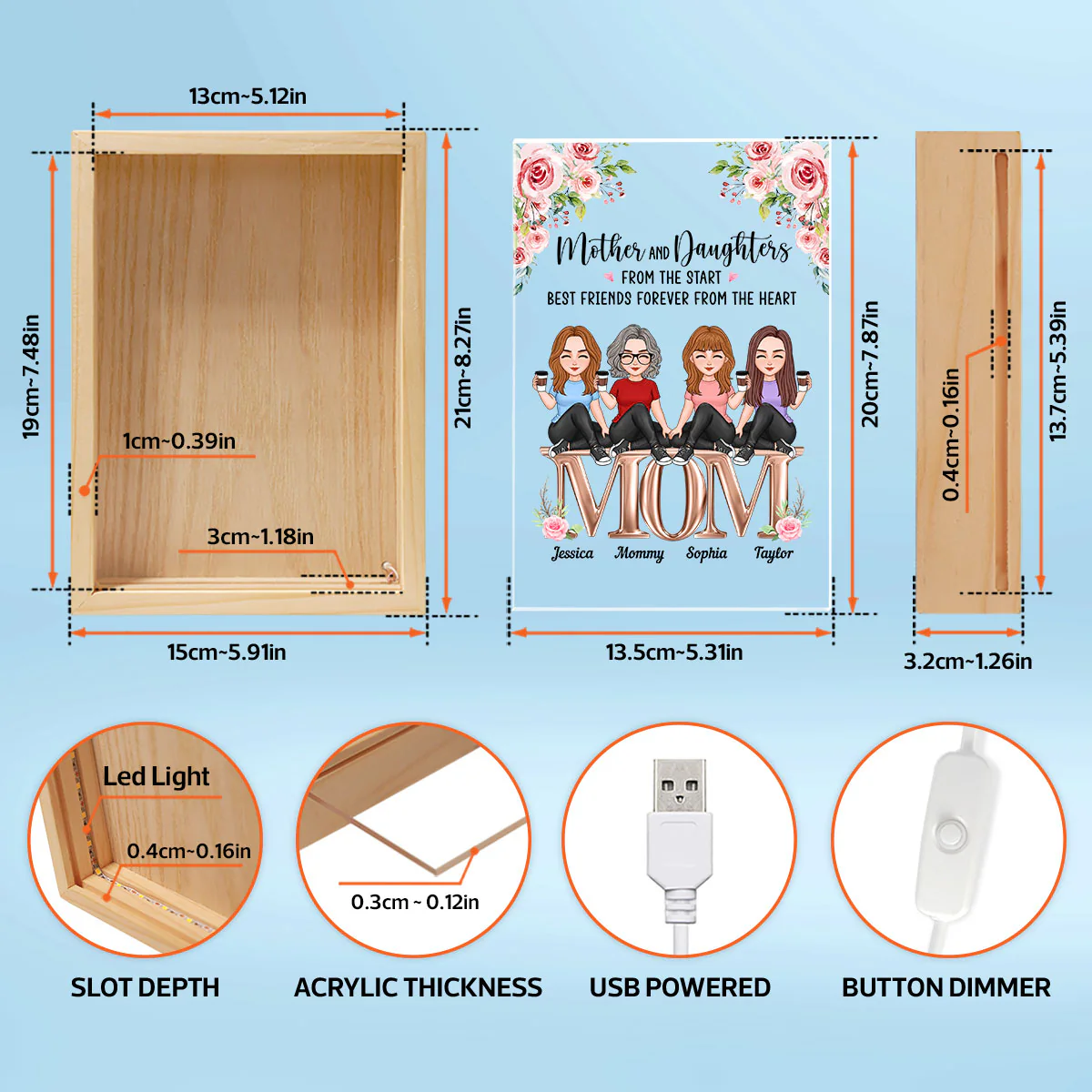 Mother And Daughters Best Friends Forever Personalized Wooden Frame Light Box - Image 5