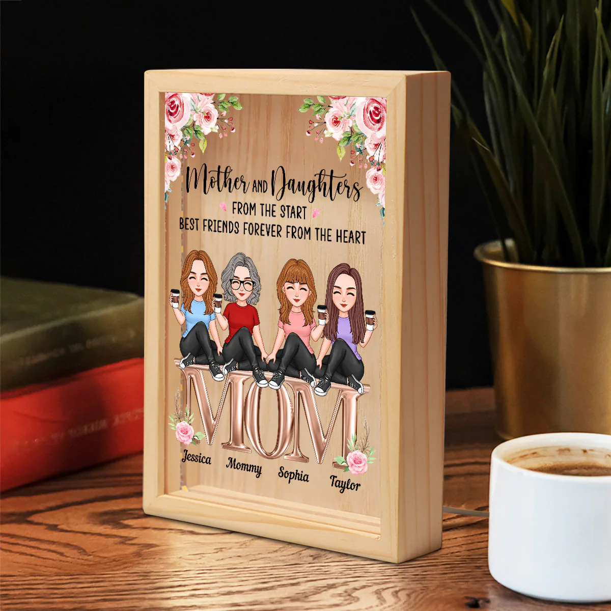 Mother And Daughters Best Friends Forever Personalized Wooden Frame Light Box - Image 6