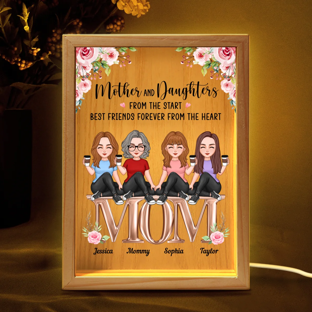 Mother And Daughters Best Friends Forever Personalized Wooden Frame Light Box - Image 7
