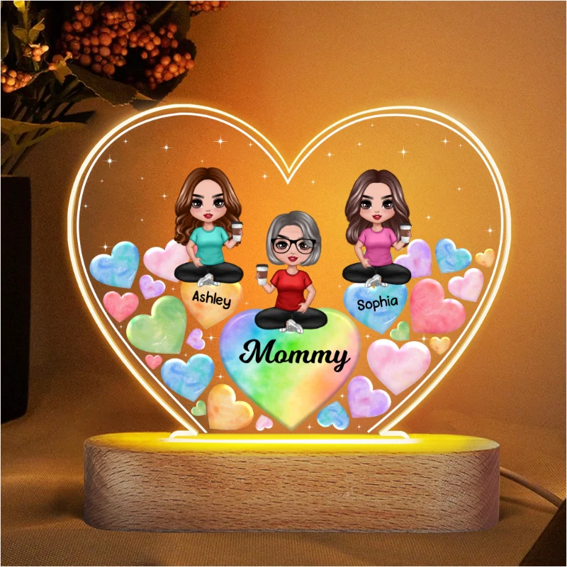Mother And Daughters Hearts In Heart Personalized Heart Acrylic LED Night Light - Image 4