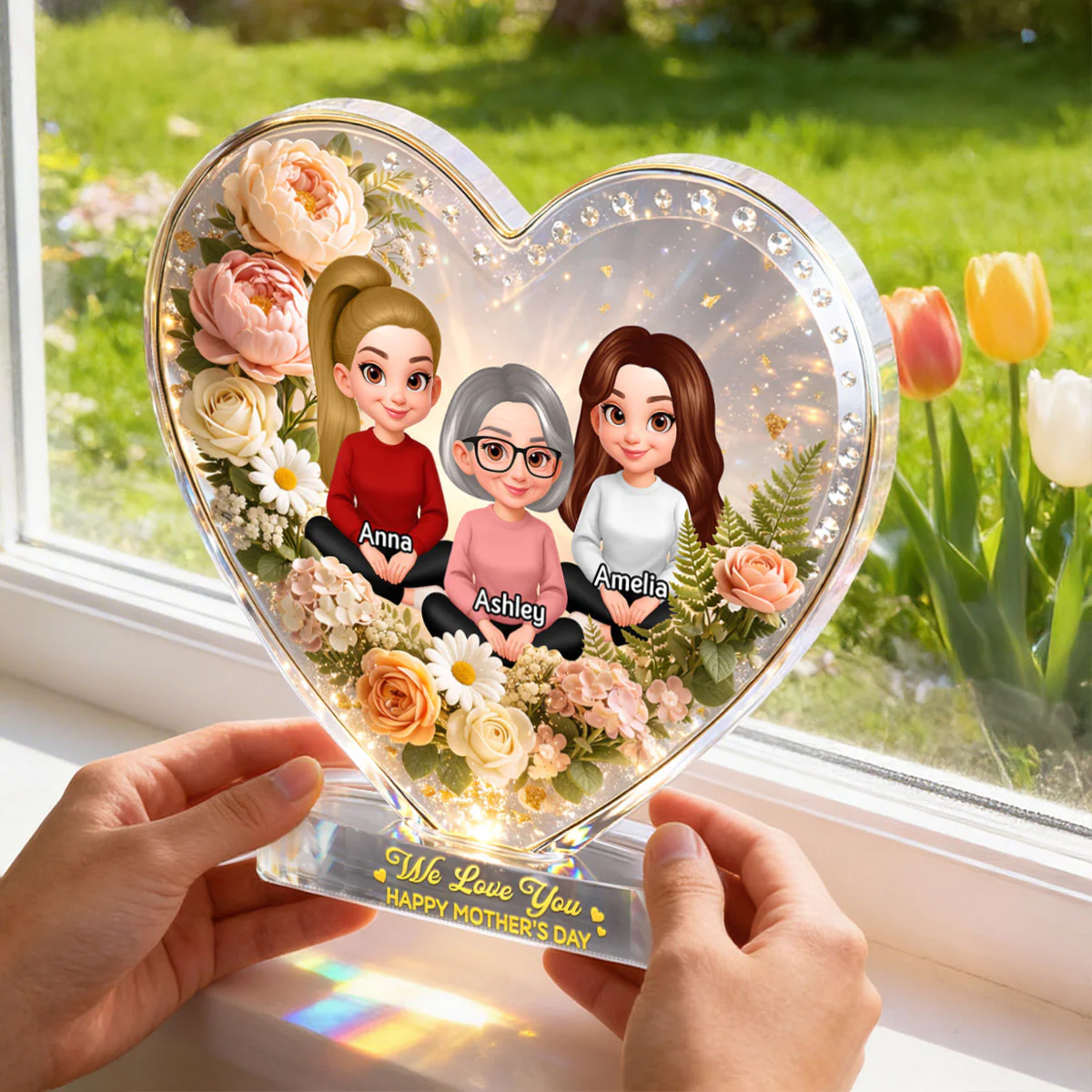 Mother and Daughters Sons Forever Linked Together - Personalized Acrylic Block Plaque - Heartfelt Mother's Day Gift for Mom, Wife - Image 3