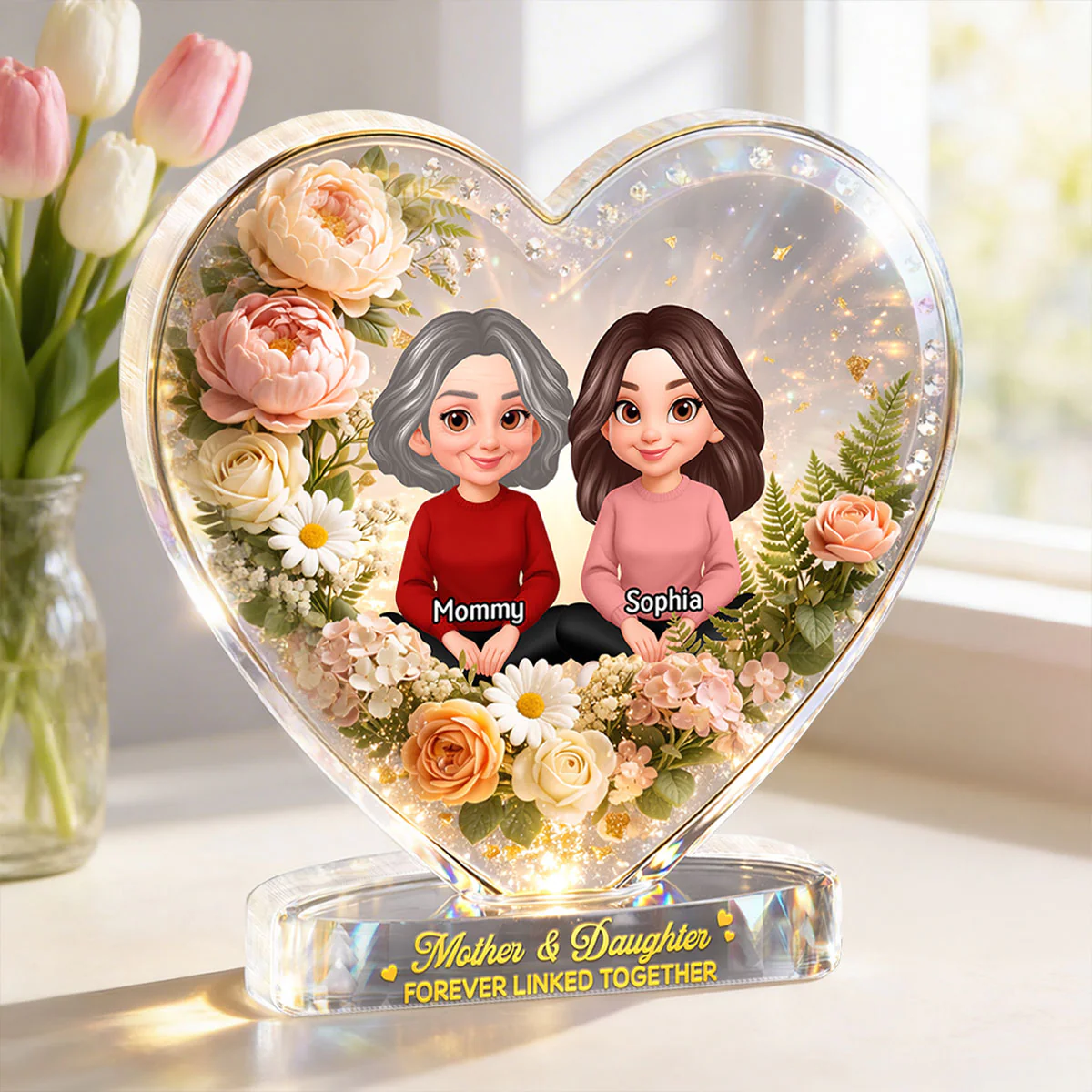 Mother and Daughters Sons Forever Linked Together - Personalized Acrylic Block Plaque - Heartfelt Mother's Day Gift for Mom, Wife - Image 4