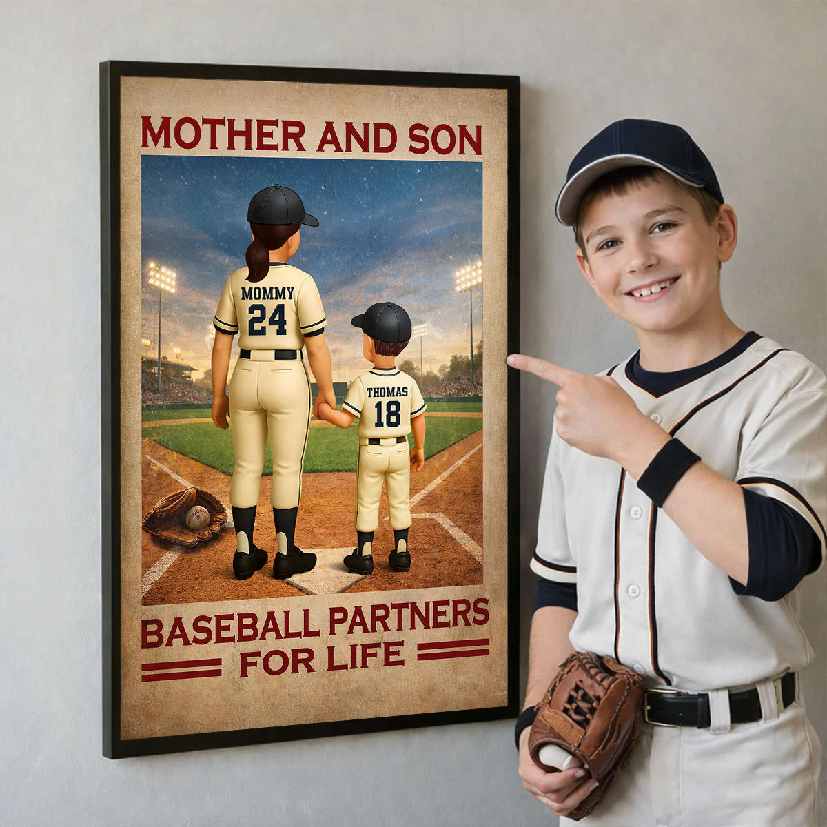 Mother And Son Baseball Partners For Life - Personalized Poster - Mother's Day Gift, Gift For Mom - Image 2