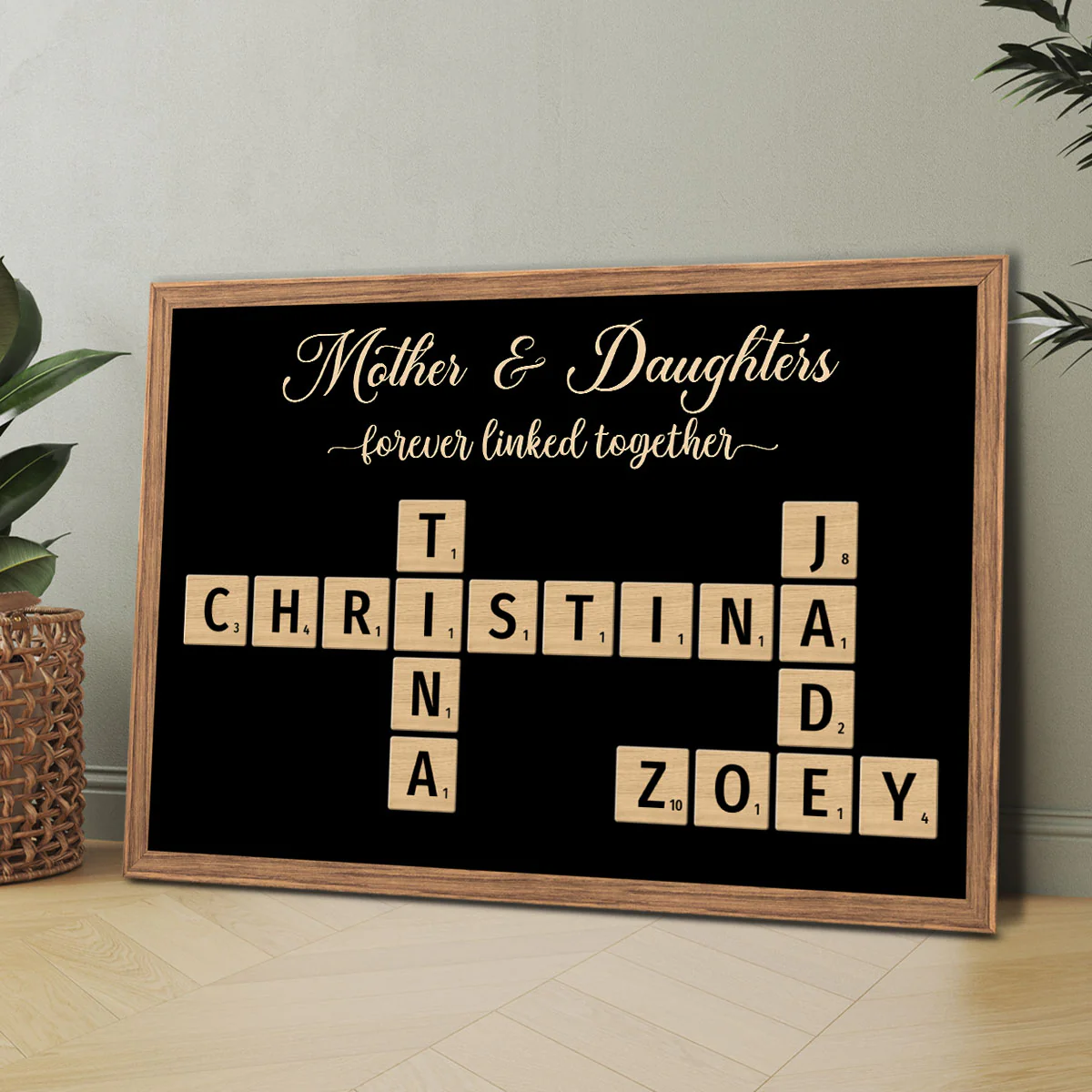 Mother & Father & Daughters & Sons Forever Linked Together Crossword Puzzle Art Personalized Poster, Gift For Mom, Daughters - Image 4