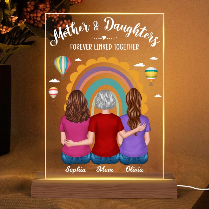 Mother Daughter Back View Rainbow Air Balloon Personalized Acrylic LED Night Light - Image 4