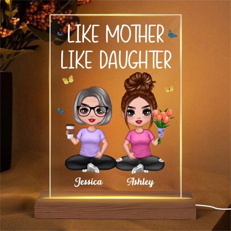 Mother Daughter Doll Sitting Flowers Personalized Acrylic LED Night Light - Image 4