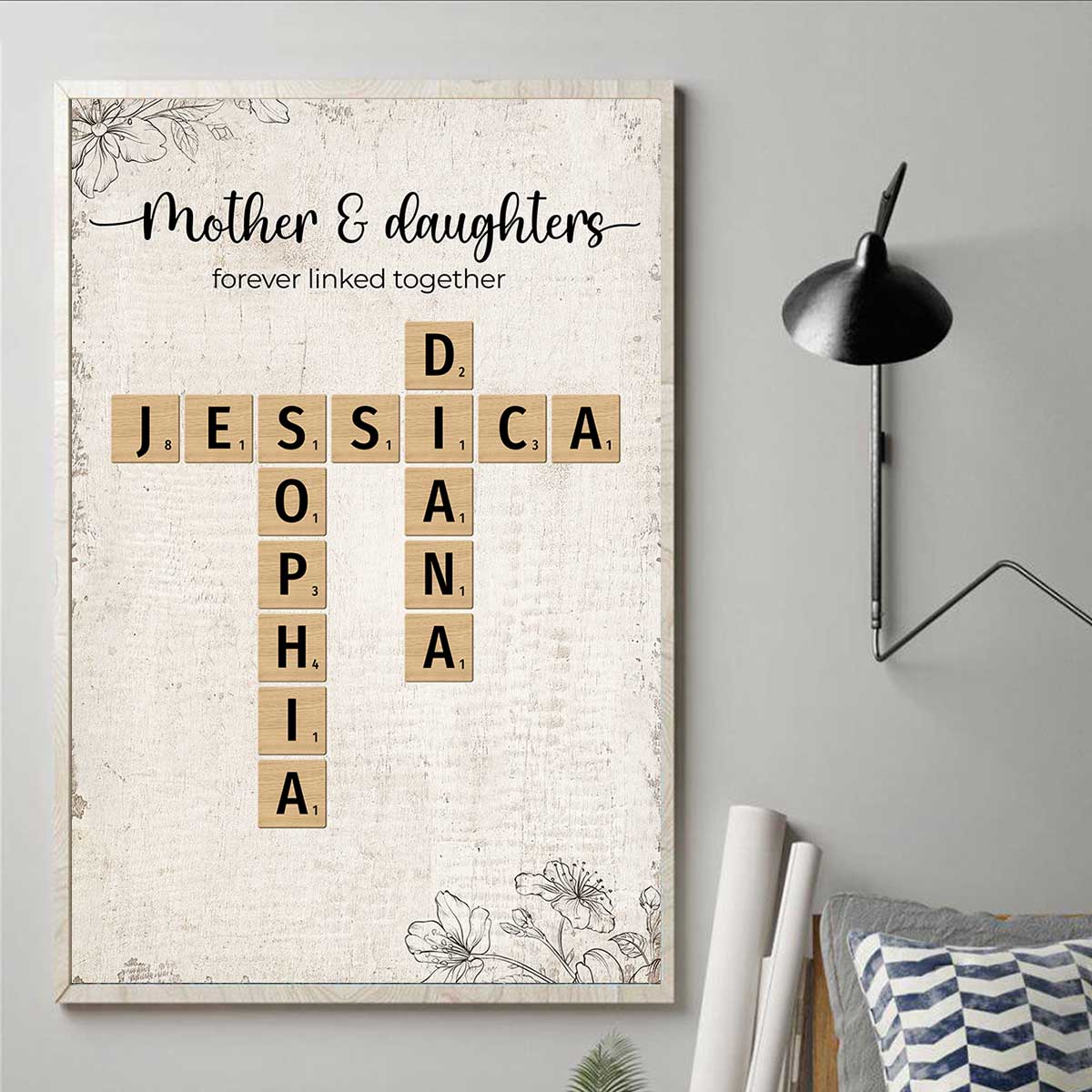 Mother Daughter Forever Linked Together Crossword Puzzle Art Personalized Poster - Image 2
