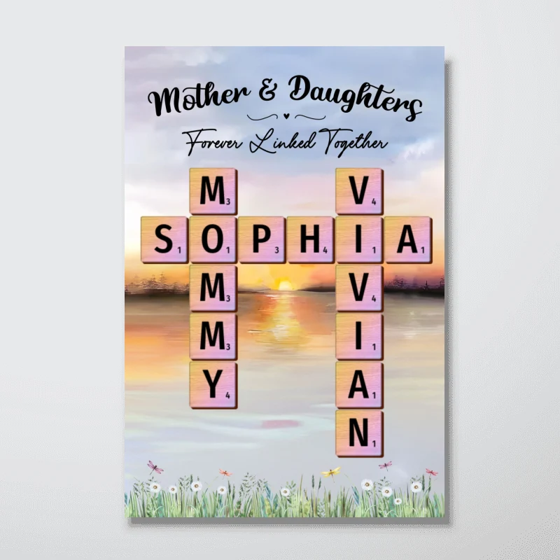 Mother Daughter Forever Linked Together Crossword Puzzle Art Personalized Poster - Image 9