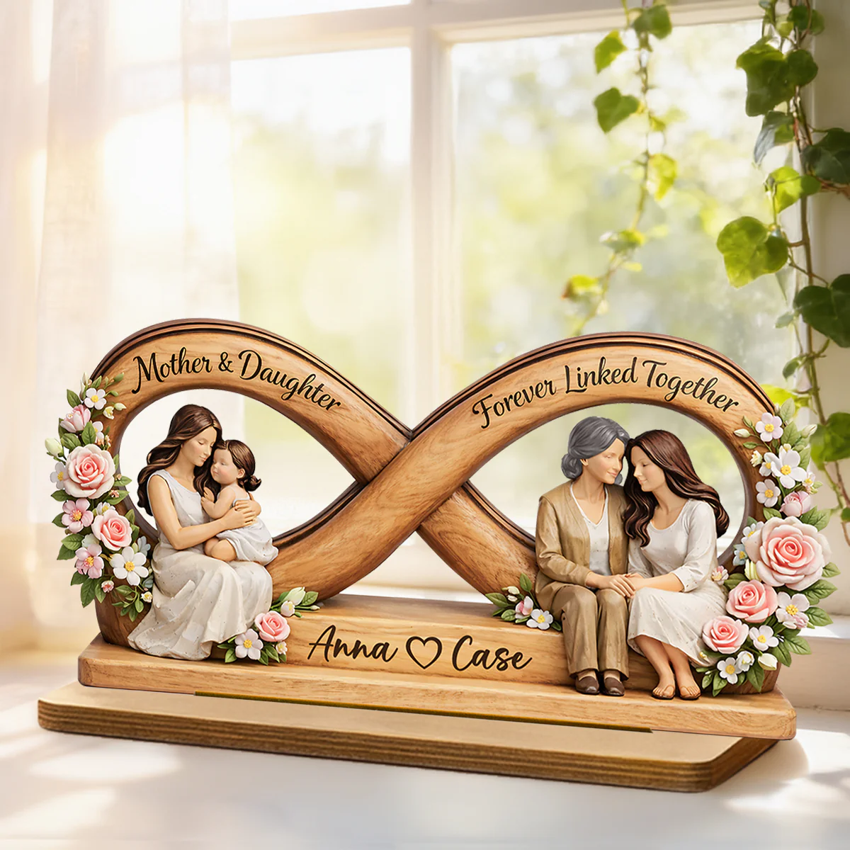 Mother & Daughter Forever Linked Together - Personalized 2-Layered Wooden Plaque - Mother Day's Gift For Mom, Gift For Daughter - Image 2