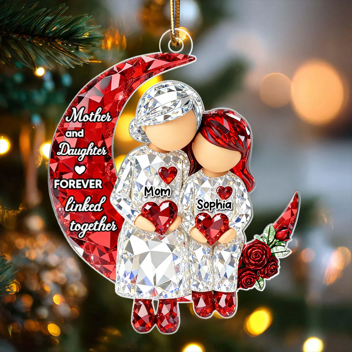 Mother & Daughter Forever Linked Together - Personalized Acrylic Ornament - Sentimental Gift for Mom, Daughter