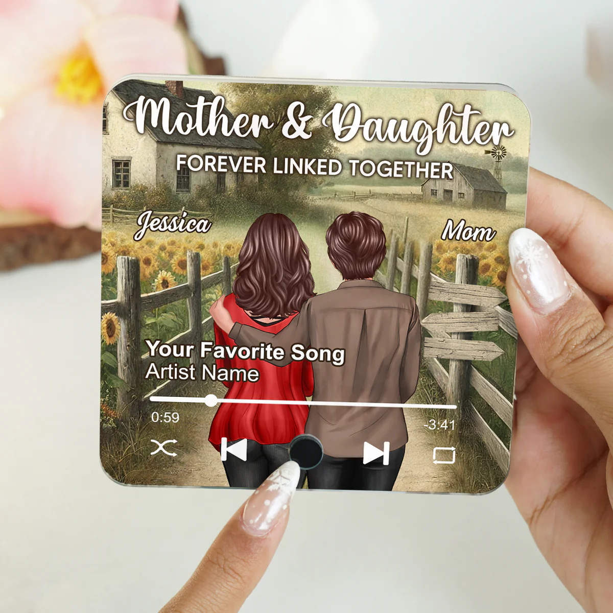 Mother & Daughter Forever Linked Together Personalized Music Fridge Magnet, Heartfelt Gift For Mom - Image 7