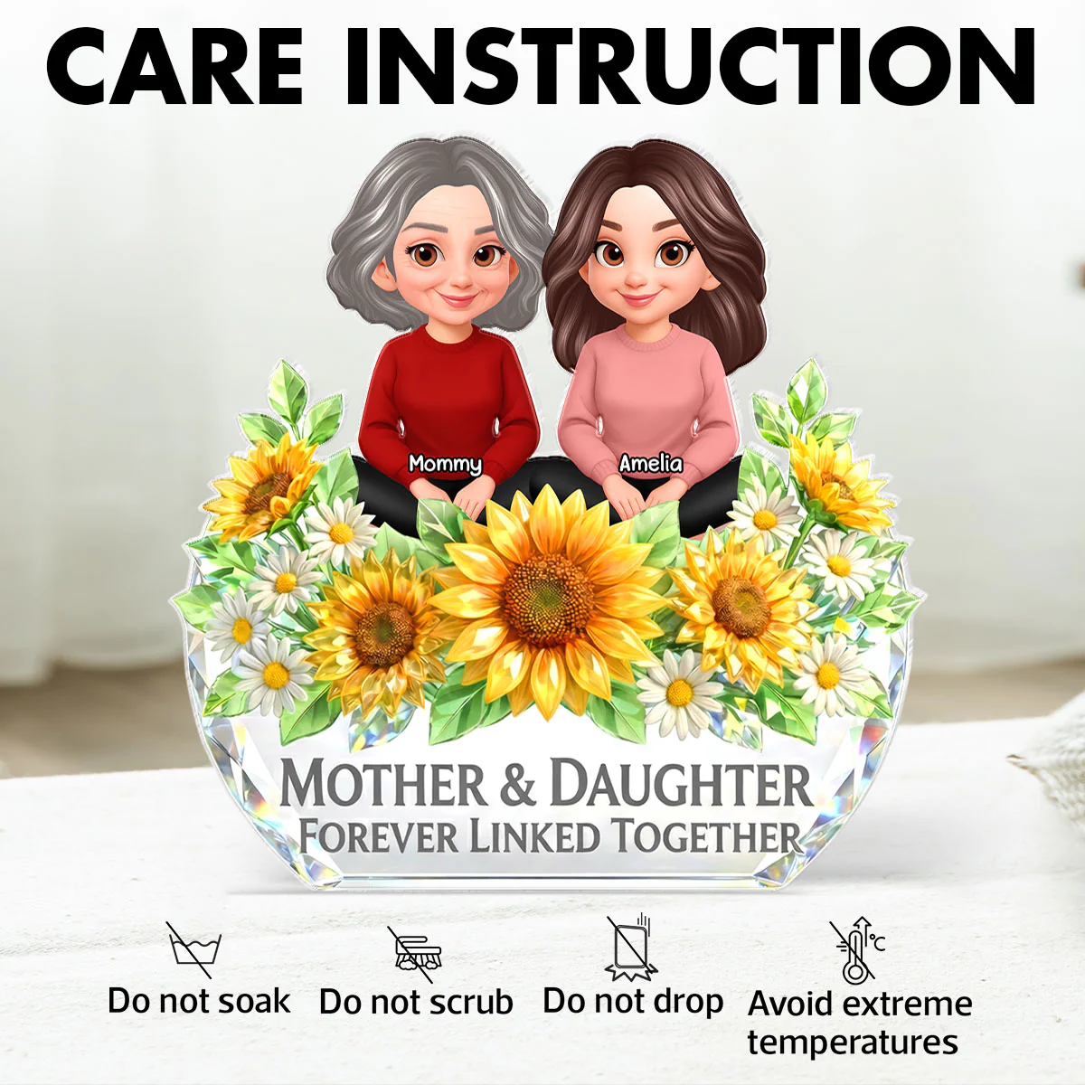 Mother Daughter Forever Linked Together Sunflower Pattern - Personalized Acrylic Block Plaque - Heartfelt Gift for Mom, Wife - Image 8