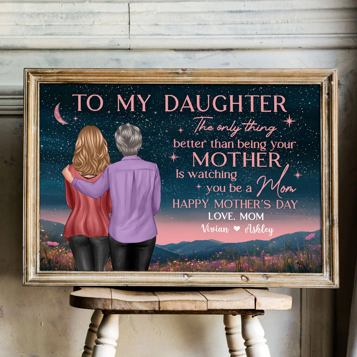 Mother & Daughter In Beautiful Hill At Night Watching You Be A Mom Personalized Poster, Gift - Image 5