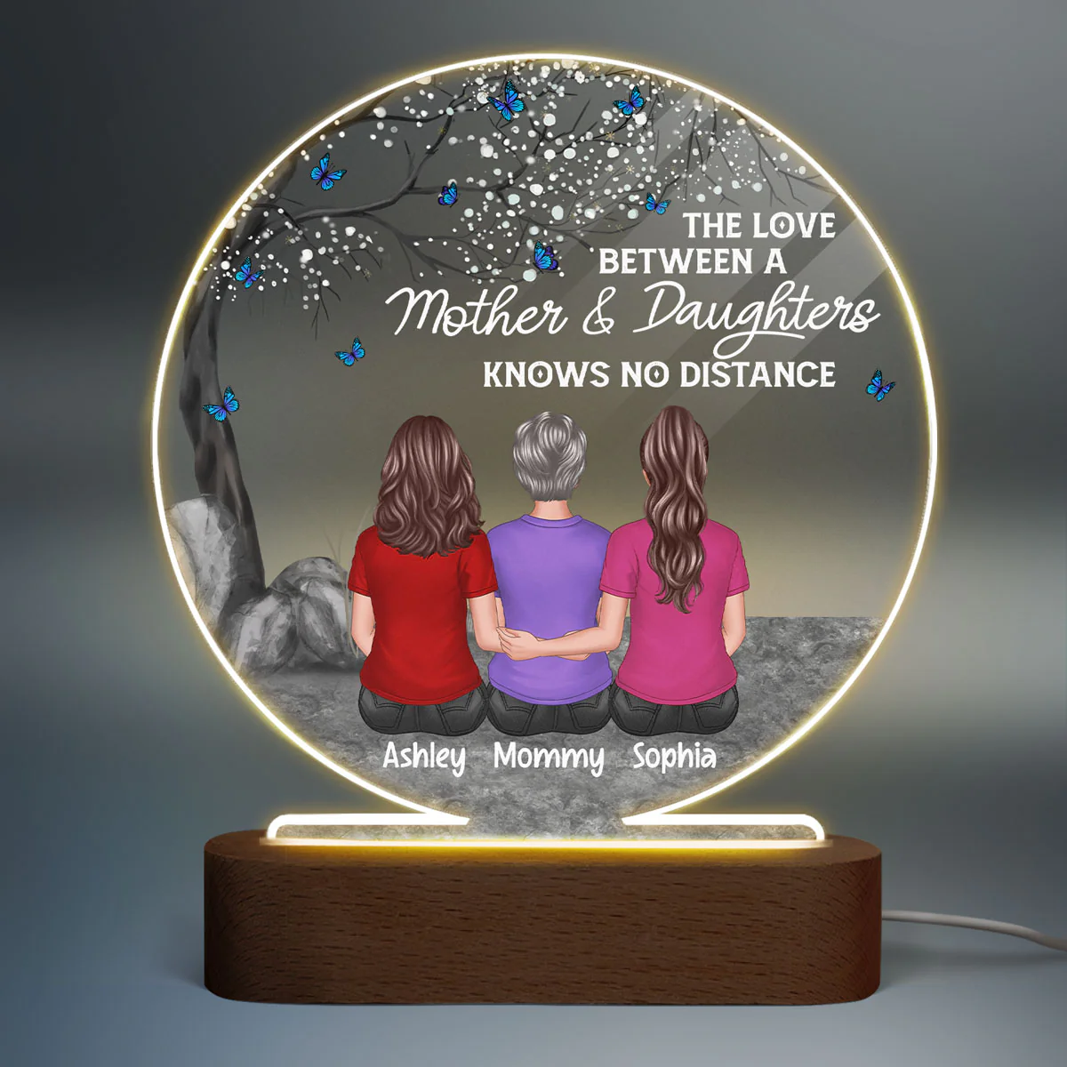 Mother Daughter Linked Forever Blossom Tree Personalized Circle LED Night Light Acrylic LED Lamp - Image 2
