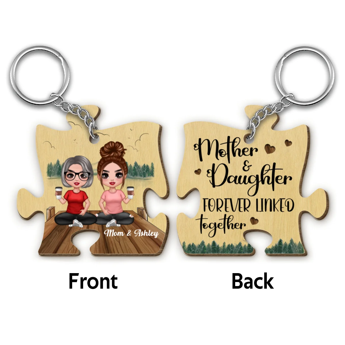 Mother Daughter Linked Forever Mother‘s Day Gift Personalized Wooden Keychain - Image 4