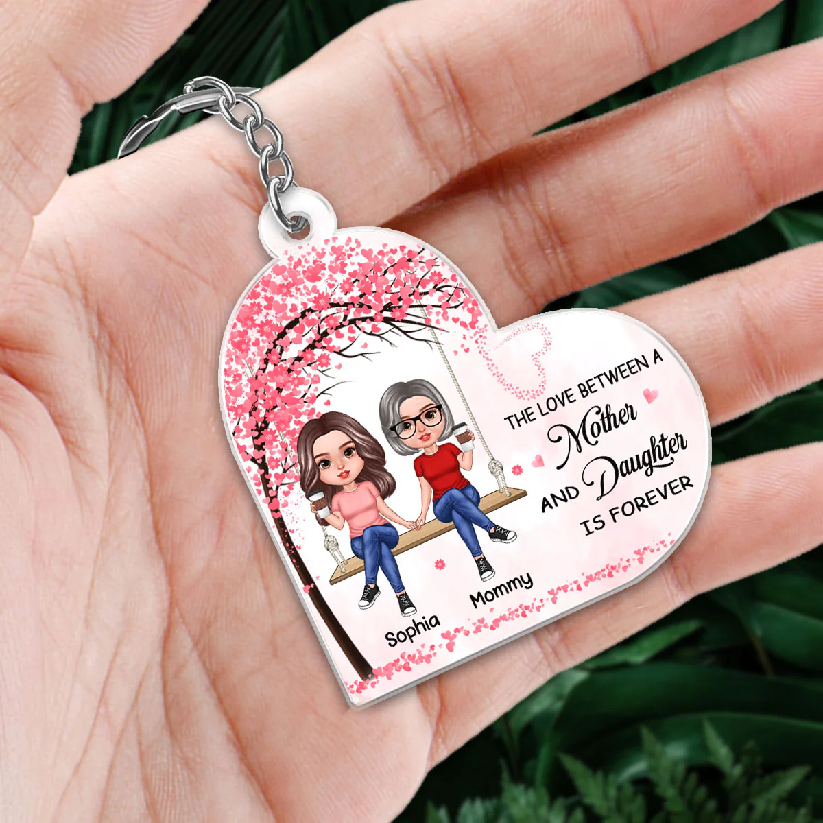 Mother Daughter Sitting On Swing Favorite Song Scannable QR Code Personalized Acrylic Keychain - Image 2