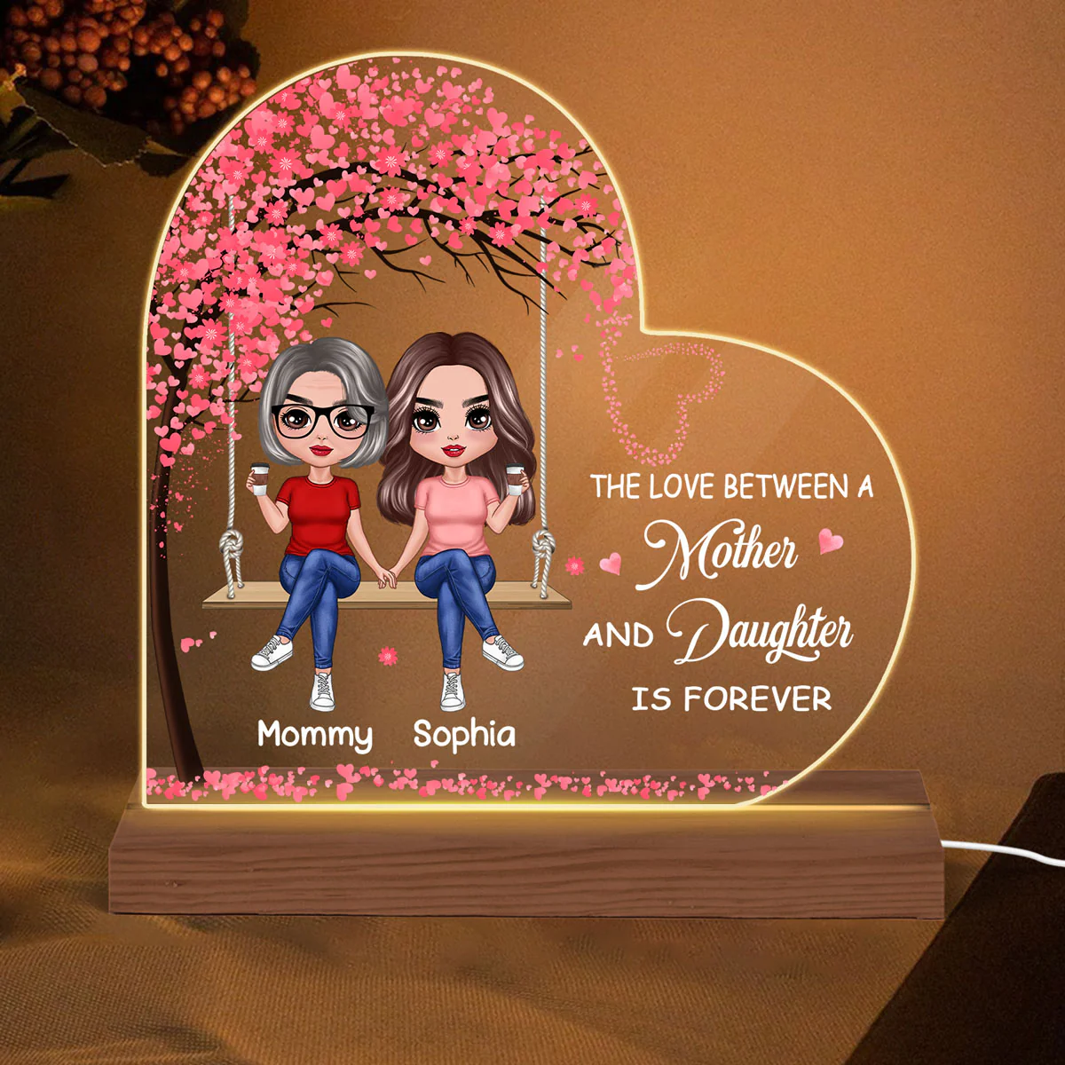 Mother Daughter Sitting On Swing Personalized Acrylic LED Night Light - Image 2