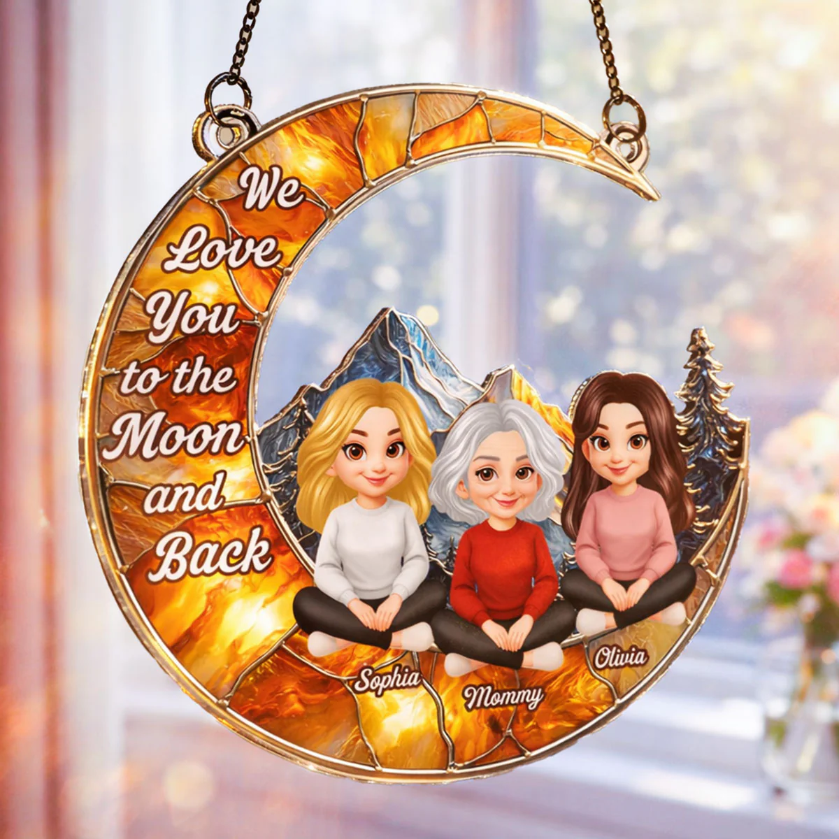 Mother Daughter Son Sitting on Moon - Personalized Suncatcher Ornament - Heartfelt Mother's Day Gift for Mom, Wife - Image 5
