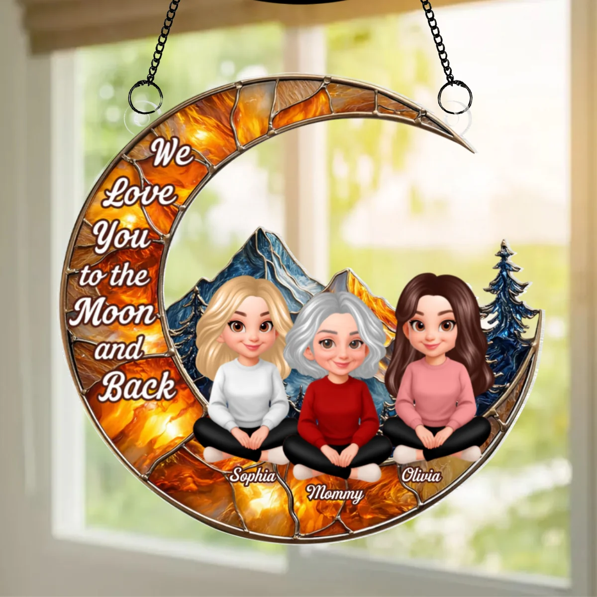 Mother Daughter Son Sitting on Moon - Personalized Suncatcher Ornament - Heartfelt Mother's Day Gift for Mom, Wife - Image 7