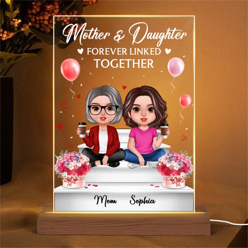 Mother Daughter Stair Flowers Personalized Acrylic LED Night Light - Image 4