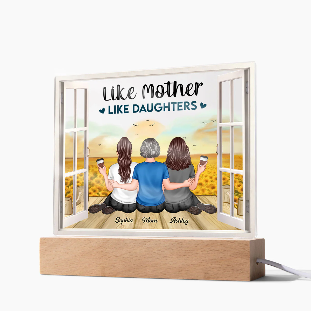 Mother Daughter Sunflower Field Window Personalized LED Night Light - Image 4