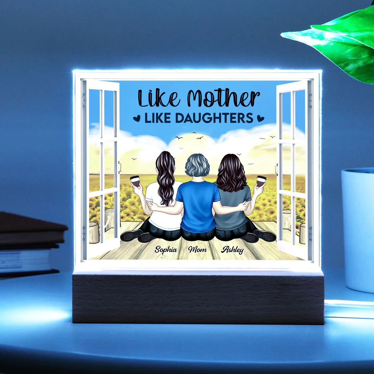 Mother Daughter Sunflower Field Window Personalized LED Night Light - Image 5