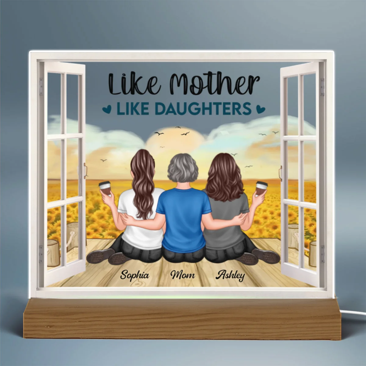 Mother Daughter Sunflower Field Window Personalized LED Night Light - Image 7