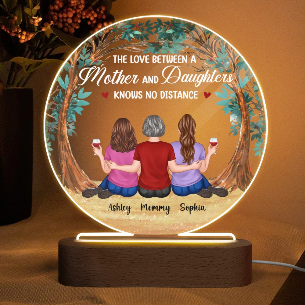 Mother Daughter Under Tree Personalized Acrylic Circle LED Lamp Night Light - Image 4
