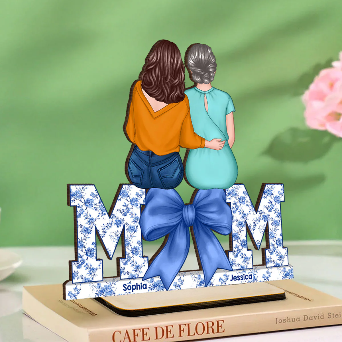 Mother Daughters Blue Floral Chinoiserie Personalized Standing Wooden Plaquer, Gift - Image 4