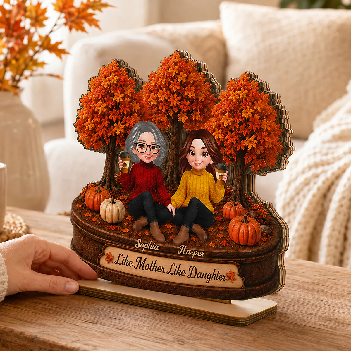 Mother Daughters Fall Season Forest 2D Flat - Personalized Wooden Plaque - Image 2
