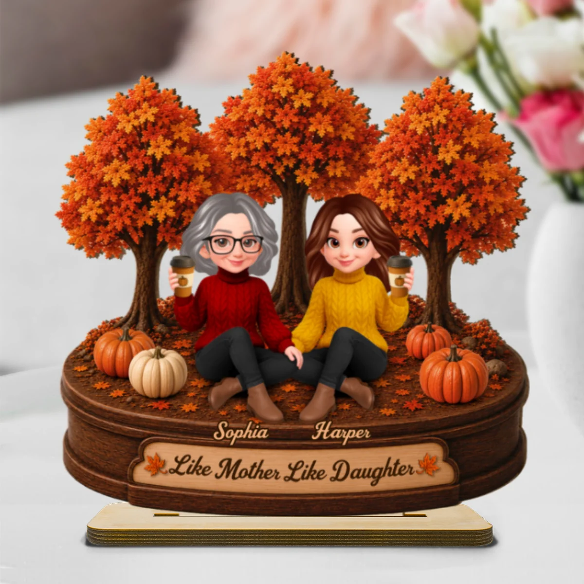 Mother Daughters Fall Season Forest 2D Flat - Personalized Wooden Plaque - Image 8