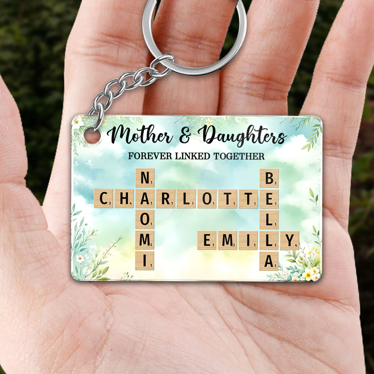 Mother & Daughters Sons Forever Linked Together Crossword Puzzle Art Personalized Acrylic Keychain - Image 3