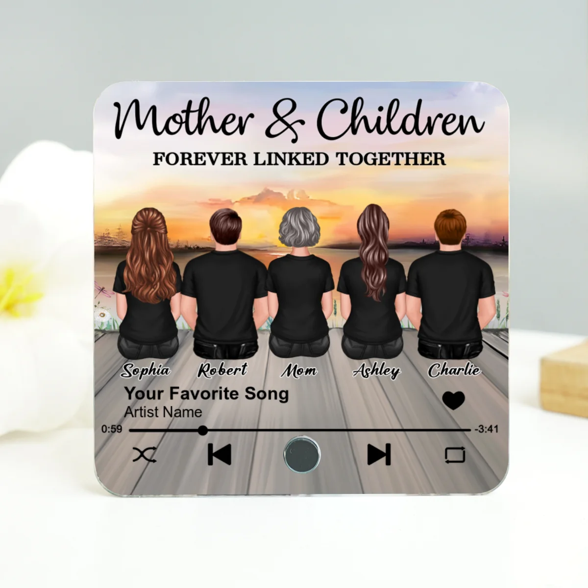 Mother & Daughters Sons Forever Linked Together Personalized Music Fridge Magnet, Heartfelt Gift For Mom - Image 9