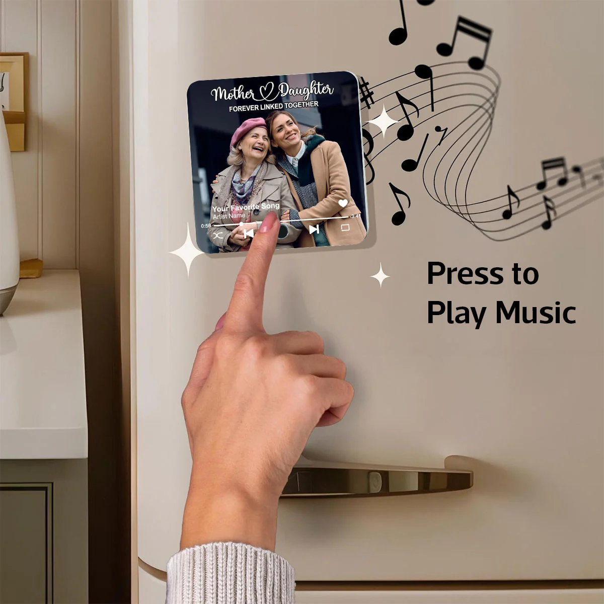 Mother & Daughters Sons Forever Linked Together Upload Photo Personalized Music Fridge Magnet, Heartfelt Gift , Birthday Gift For Mom - Image 6