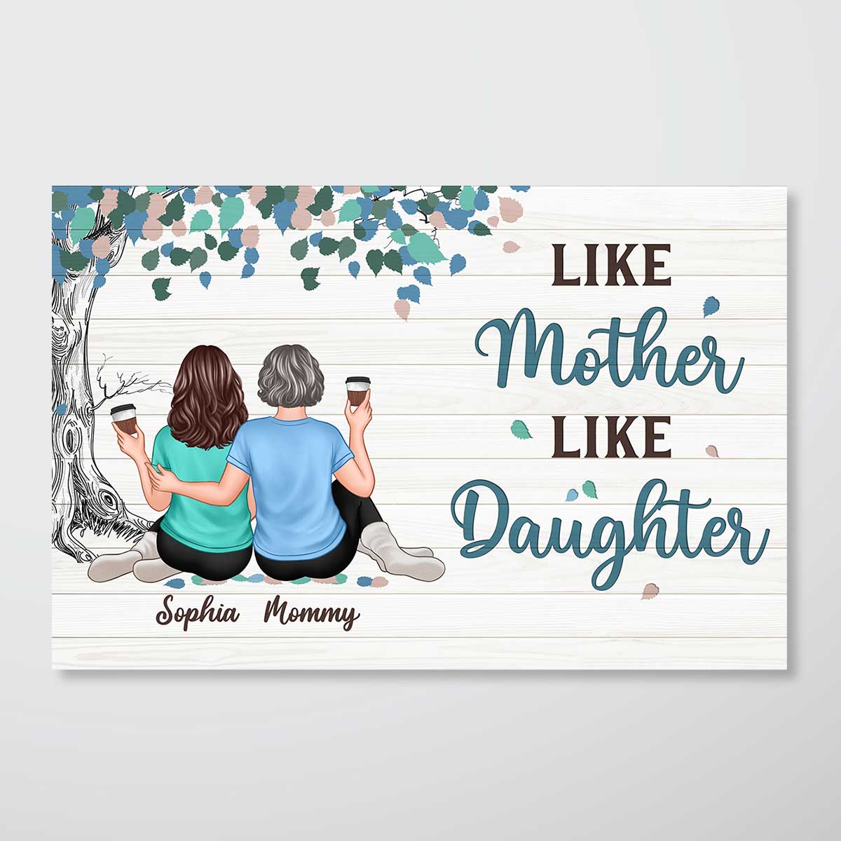 Mother Daughters Under Green Tree Personalized Horizontal Poster - Image 2
