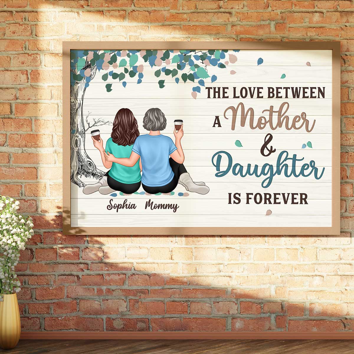 Mother Daughters Under Green Tree Personalized Horizontal Poster - Image 3