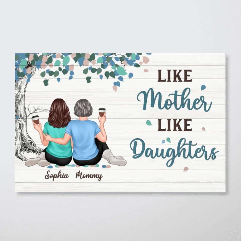 Mother Daughters Under Green Tree Personalized Horizontal Poster - Image 4