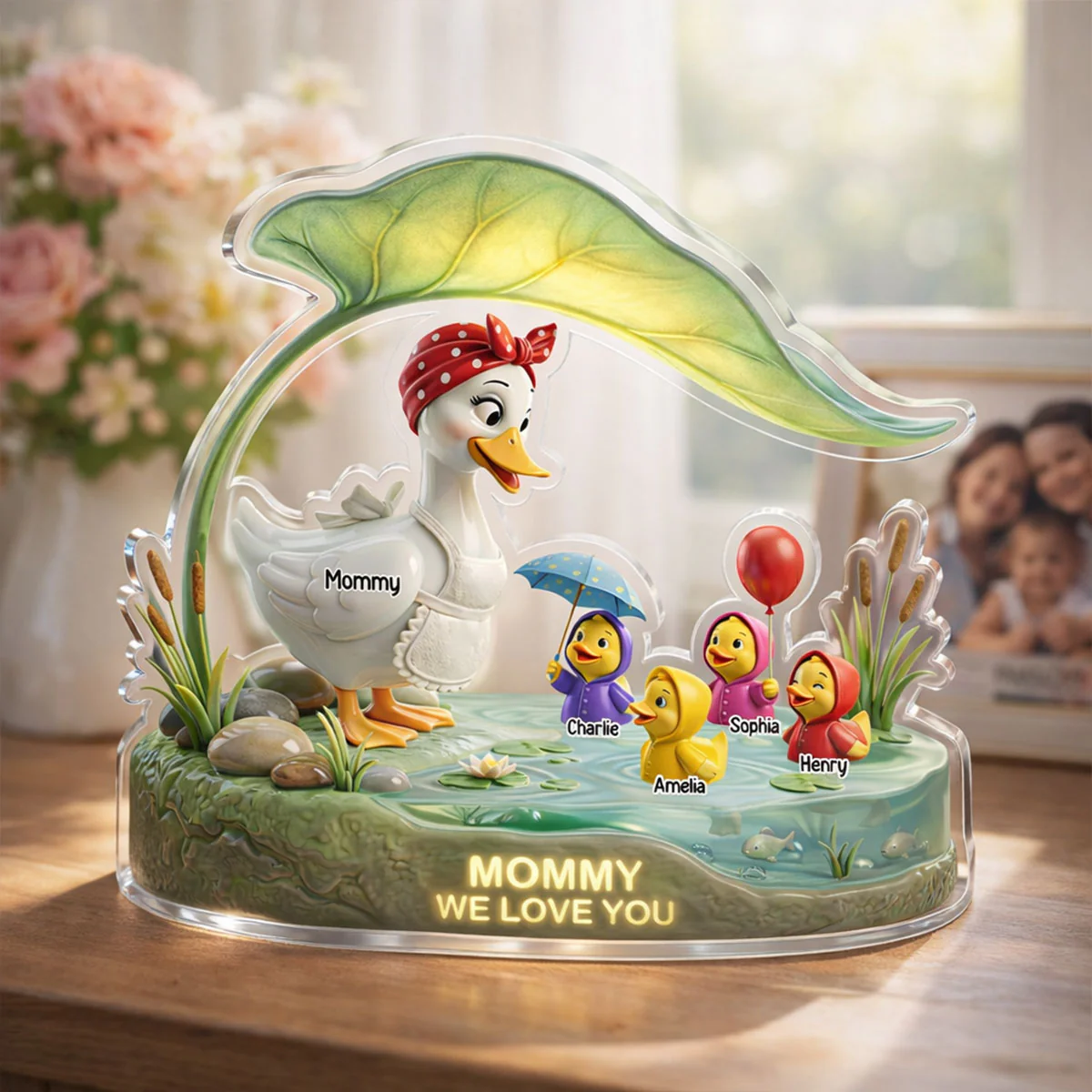 Mother Duck And Little Ducks - Personalized Acrylic Block Plaque - Gift For Mom, Grandma - Image 3