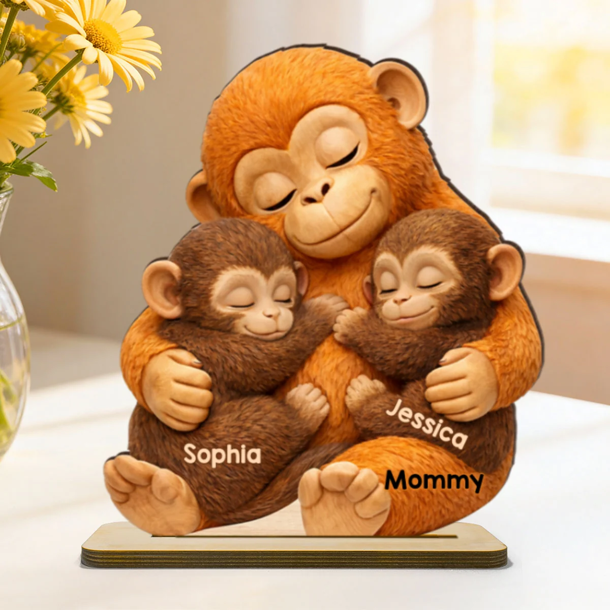 Mother Monkey & Children, Baby Monkey Punch - Personalized 2-Layered Wooden Plaque - Heartfelt Mother's Day Gift for Mom, Wife - Image 10