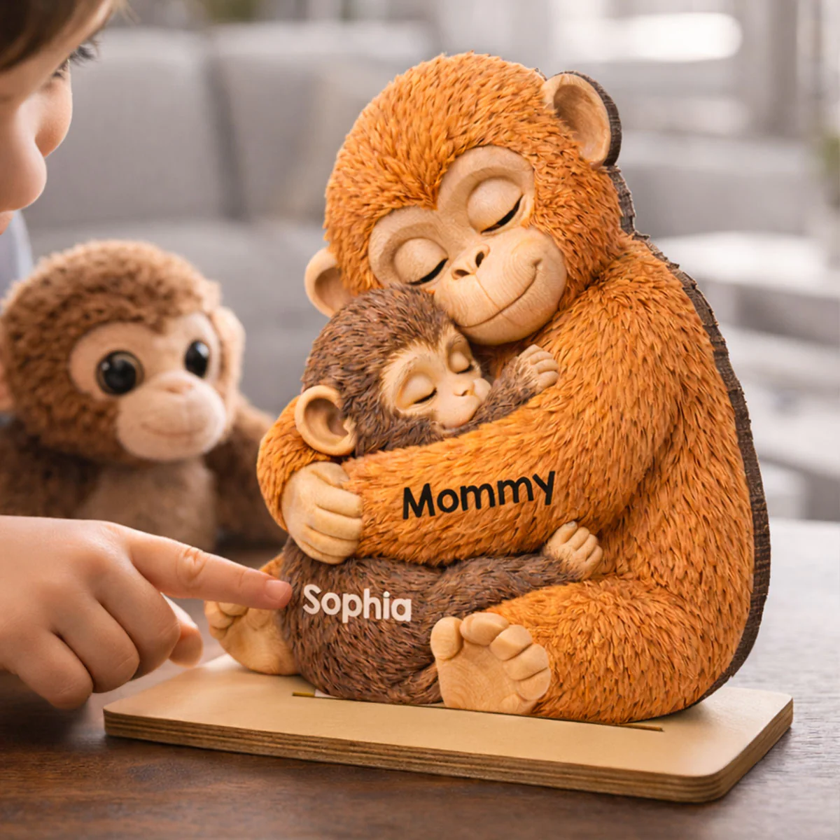 Mother Monkey & Children, Baby Monkey Punch - Personalized 2-Layered Wooden Plaque - Heartfelt Mother's Day Gift for Mom, Wife - Image 2